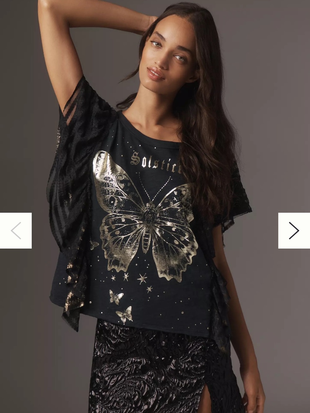 Pilcro Golden Hour T-Shirt Oversized Extra Small XS Black and Gold Top Butterfly